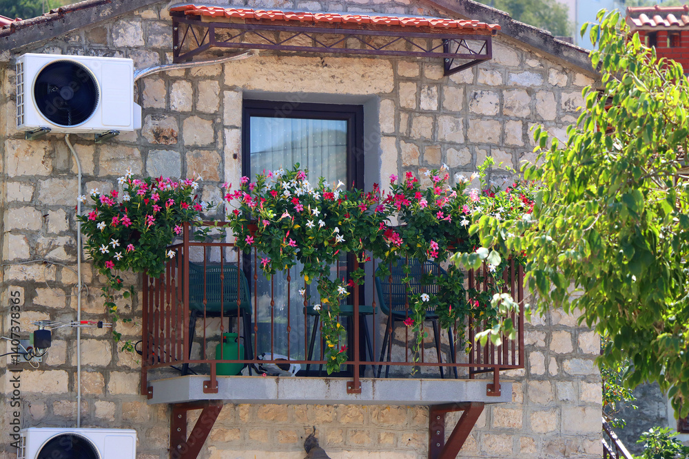 Traditional Mediterranean architectural details in Trogir, Croatia.