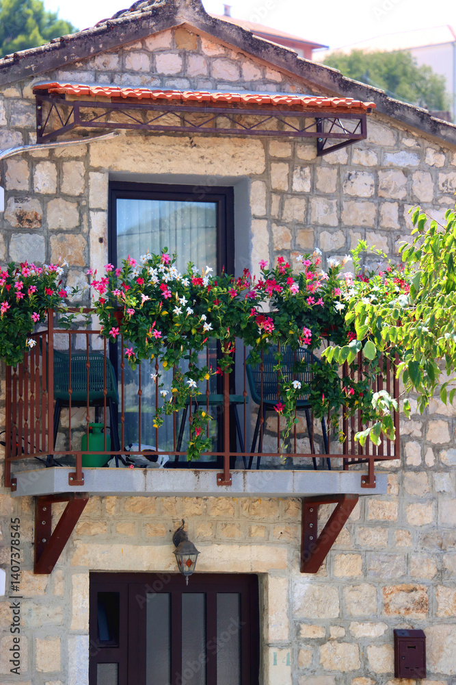 Traditional Mediterranean architectural details in Trogir, Croatia.