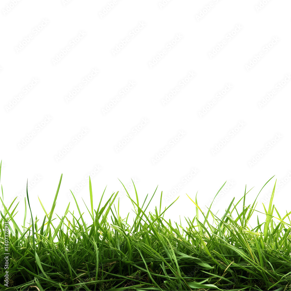 Fototapeta premium Lush hair grass border against a clean transparent background creating a fresh and vibrant atmosphere, Hair grass border on transparent background. Grass transparent background