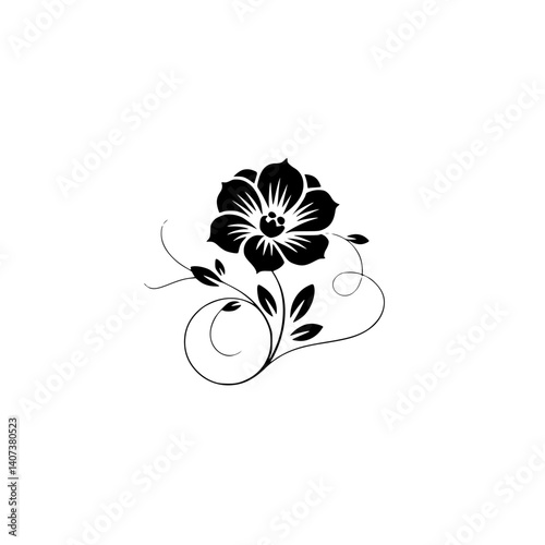 Elegant Black Flower Vector on White, Floral Design Element