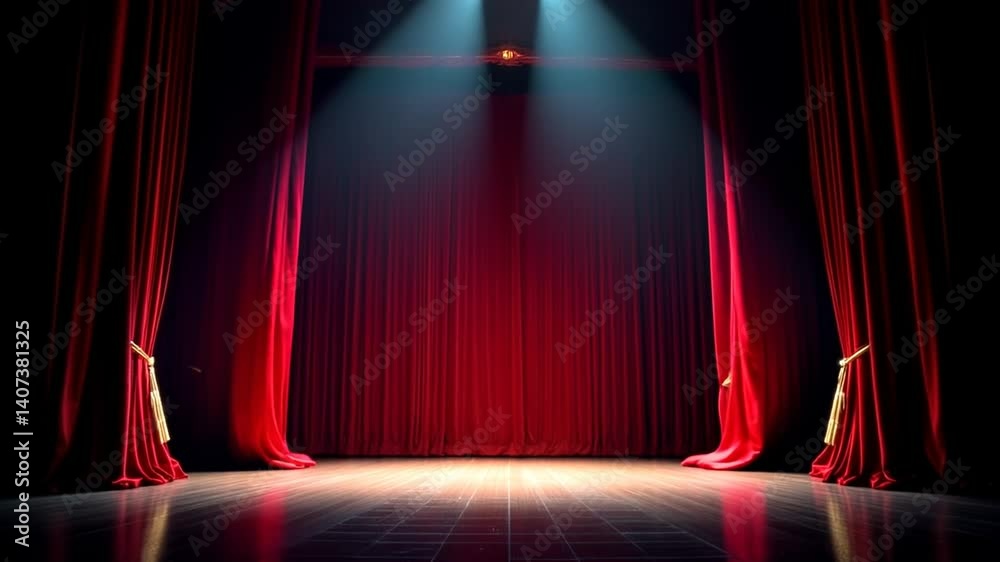 red stage theater curtains slowly open from the middle motion video template HD