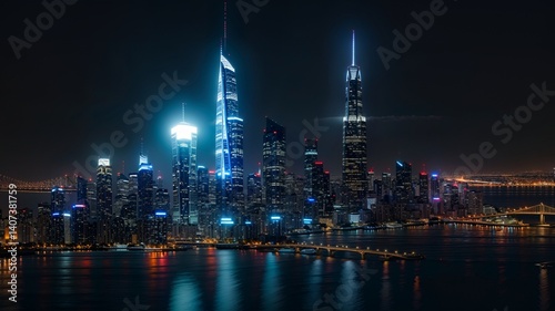  skyline at night,bright idea leading to business growth