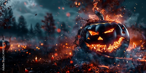 Halloween themed background featuring spooky pumpkin decorations.
