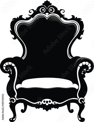Classic throne with ornaments silhouette black vector art work