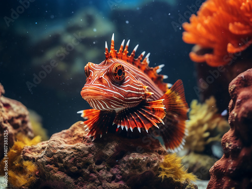 Scorpionfish concealed against coral surface patterns matching precisely ambush readiness visible
