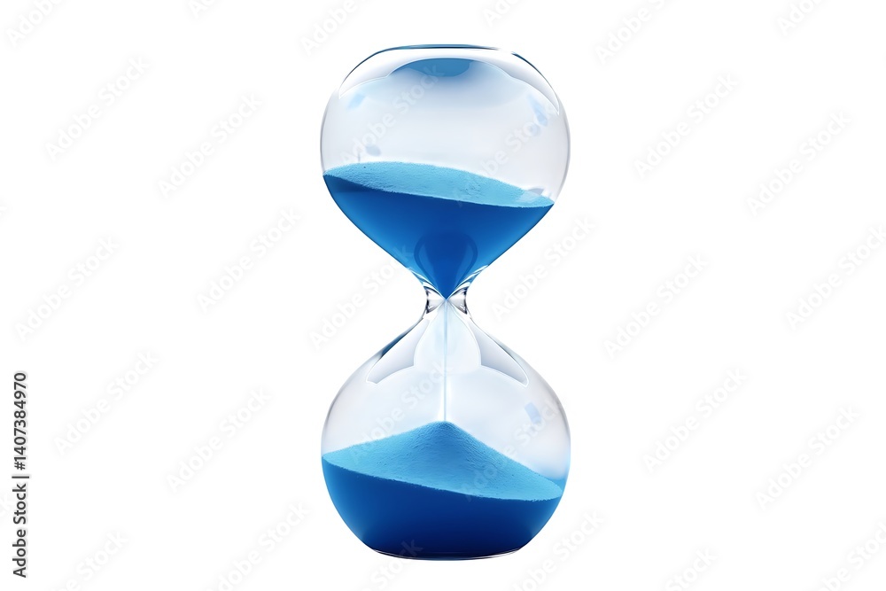 Blue hourglass time flows sand drips glass Blue hourglass time flows sand drips glass