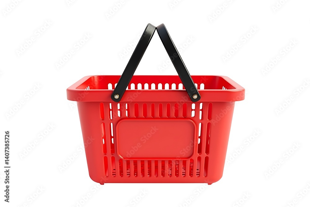 Fototapeta premium Red Shopping Basket Empty Plastic Handles