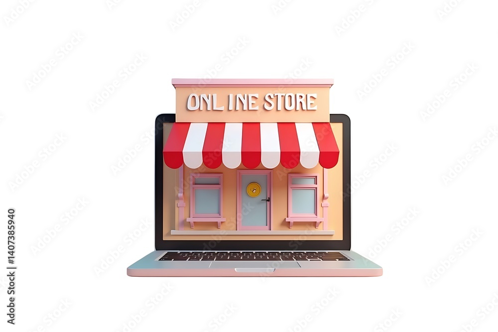 Online store opens on laptop screen 3D model Online store opens on laptop screen 3D model