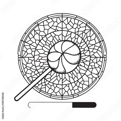Abstract sweet lollipop in mosaic patterns inside arc frame monochrome style