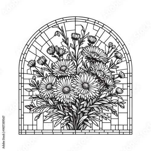 Elegant Georgia Aster floral design in a decorative mosaic style frame