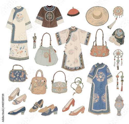 set of fashion clothes set of clothes and accessories Chinese traditional custom