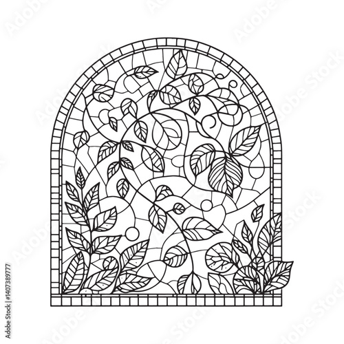 Elegant Liana Plant Mosaic in a Curved Frame Ornamental Decoration