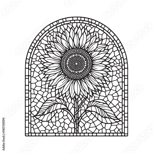 Helianthus schweinitzii flower in geometric outline inside simple arc frame