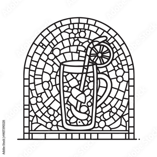Minimalist Ginger Ale Mosaic Outline in Simple Arc Frame Visual Design