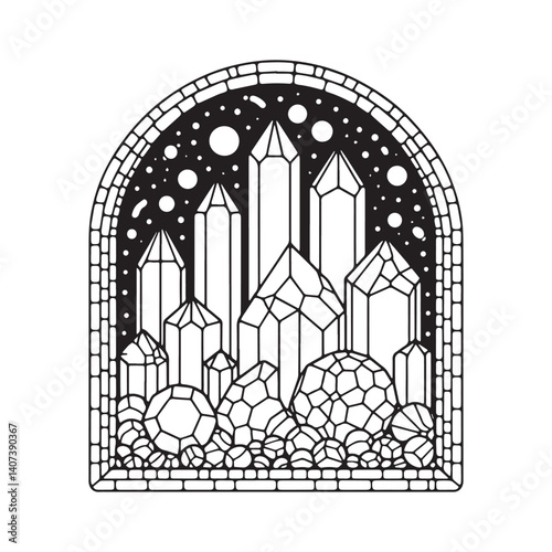 Minimalist Rock Candy Mosaic Outline inside Simple Arc Frame Illustration