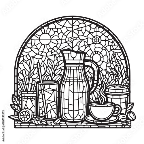 Mosaic Style Coffee Still Life Inside Arc Frame Outline Art Graphic