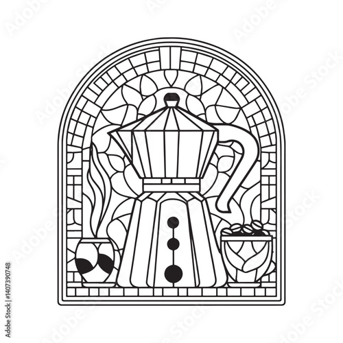 Stylish Coffee Pot in Minimalist Mosaic Frame evoking MidCentury Charm