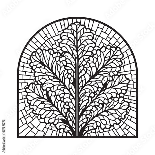 Stylized kale foliage artwork in a tessellated arc shape for creative design