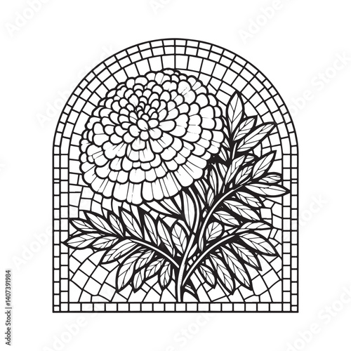 Stylized Marigold Blossom with Mosaic Frame for Creative Applications