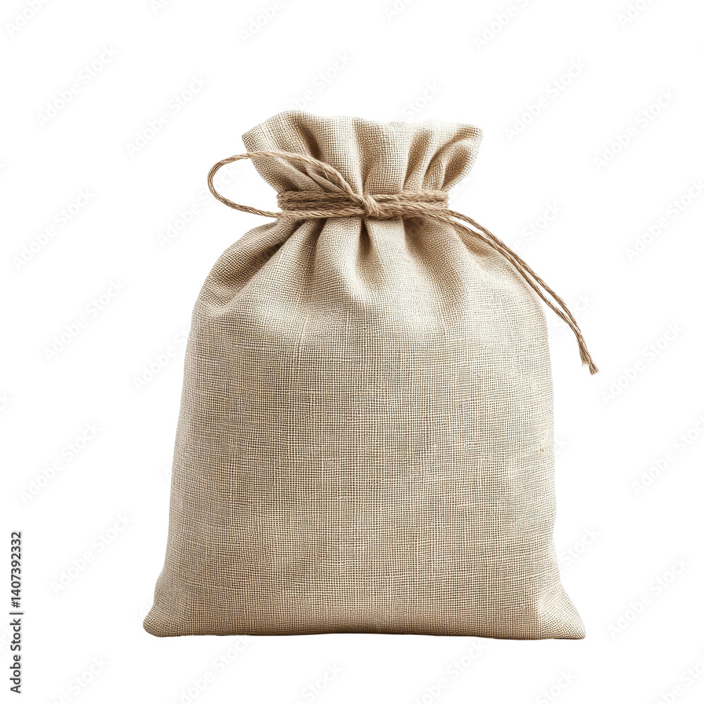 Natural ecofriendly linen bag mockup for sustainable packaging solutions, Textile small bag mockup. Natural eco fabric linen cotton sack isolated on transparent, transparent background Natural ecofriendly linen bag mockup for sustainable packaging solutions, Textile small bag mockup. Natural eco fabric linen cotton sack isolated on transparent, transparent background