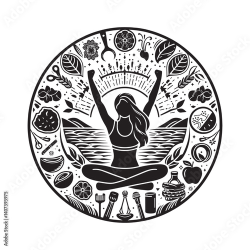 Celebrating Wellness Achievements a Black and White Emblem of Holistic Health
