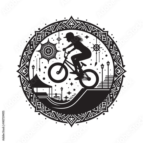 Dynamic BMX Rider Silhouette Performing Stunts at the Skatepark Design