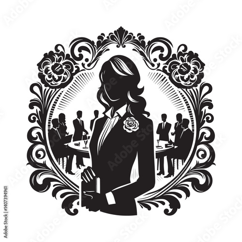 Elegant businesswoman attending a business networking event with colleagues