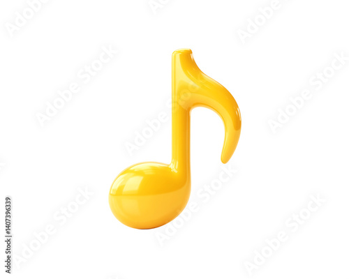 3D Yellow Music Note Isolated on Transparent Background