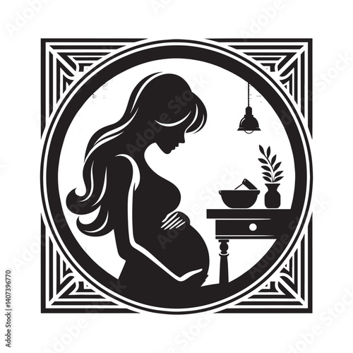Elegant Silhouette of a Pregnant Woman Nurturing Life with Inner Peace