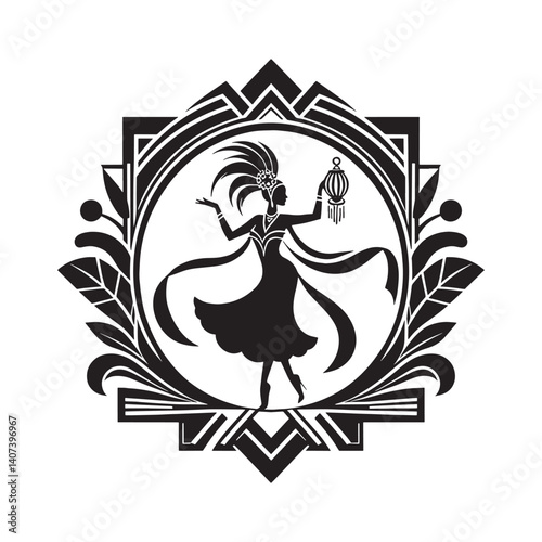 Wallpaper Mural Elegant silhouette of a woman dancing in art deco style with lantern Torontodigital.ca