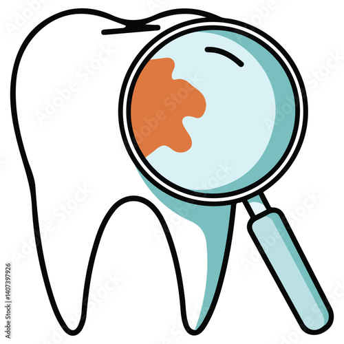 tooth under magnifying glass enamel isolated vector illustration on white background