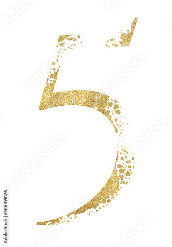 Obraz na płótnie Golden glitter number 5 with dispersion effect isolated illustration w salonie