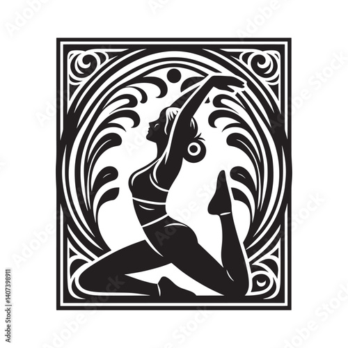 Elegant silhouette portraying a woman,s flexibility through a yoga pose