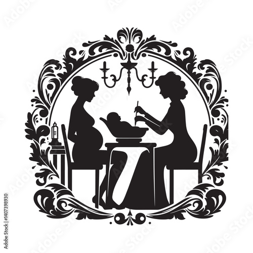 Elegant silhouette showcasing prenatal care and newborn examination preparation