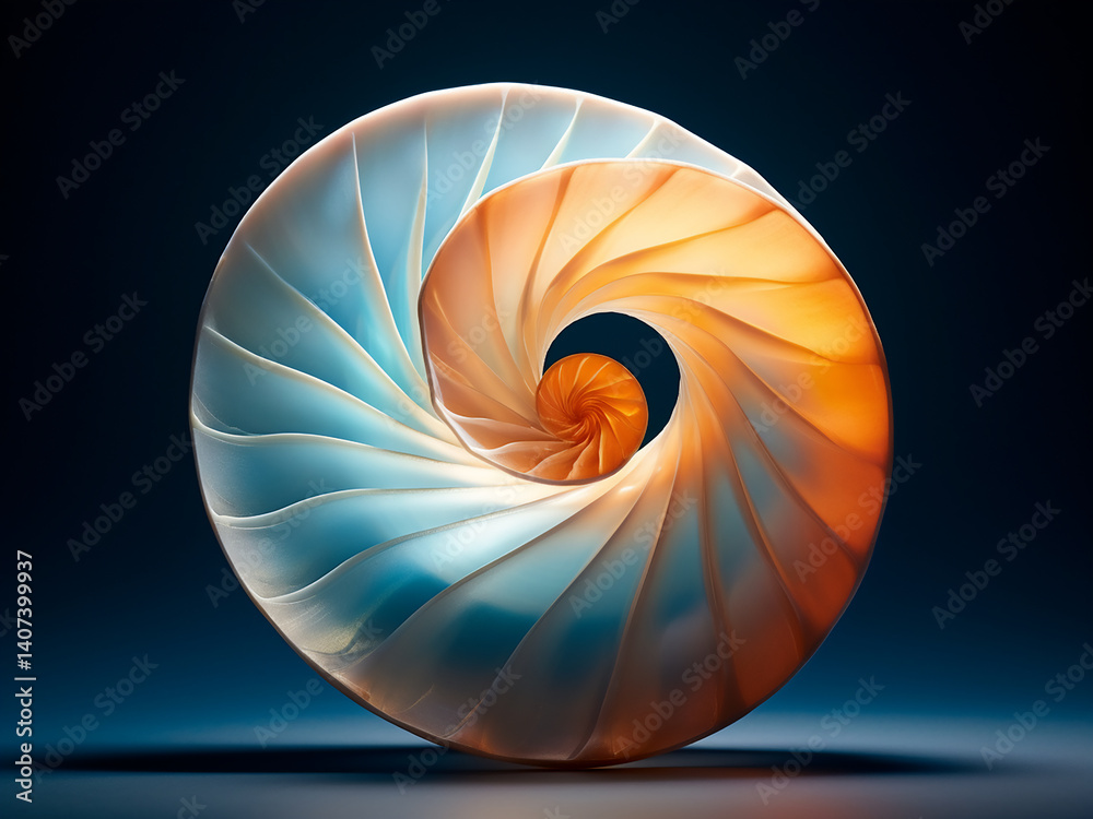 Obraz premium Spiral seashell golden ratio curve pearlescent hues