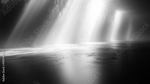Dramatic Light Beams Shining on Textured Black Surface with Contrasting Shadows