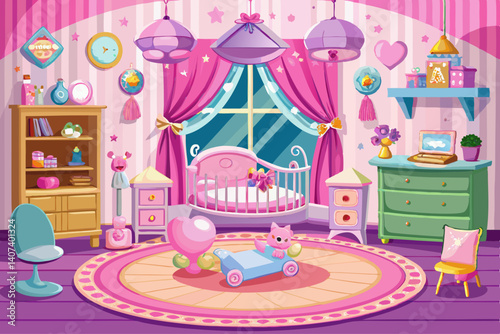 vector of Pink baby room