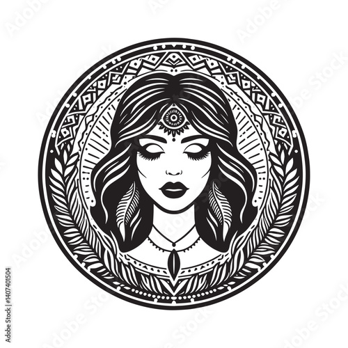 Mystical Enchantress Portrait with Intricate Bohemian Style Ornamentation