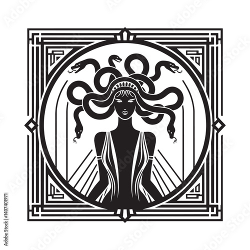 Serpentine Queen Graphic Illustration in Black and White Artistic Style