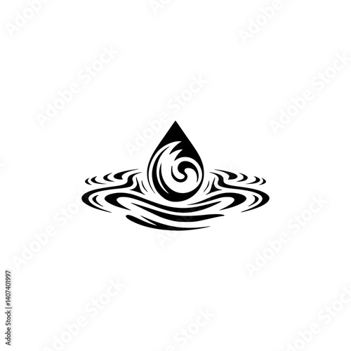 Black & White Water Drop Logo: Abstract Ripple Design, Clean Minimalism