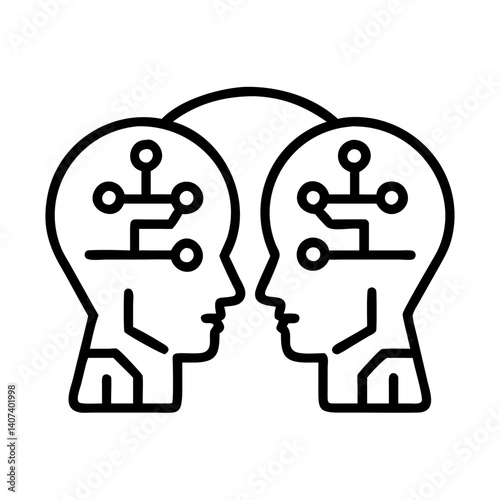 Artificial intelligence collaboration concept with two heads and neural network connection