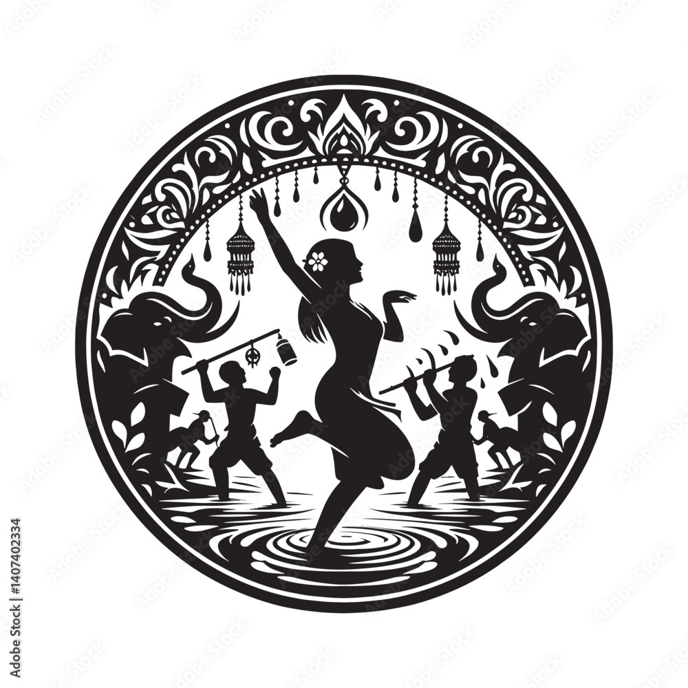 Obraz premium Silhouette design capturing the essence of Songkran water festival in Thailand