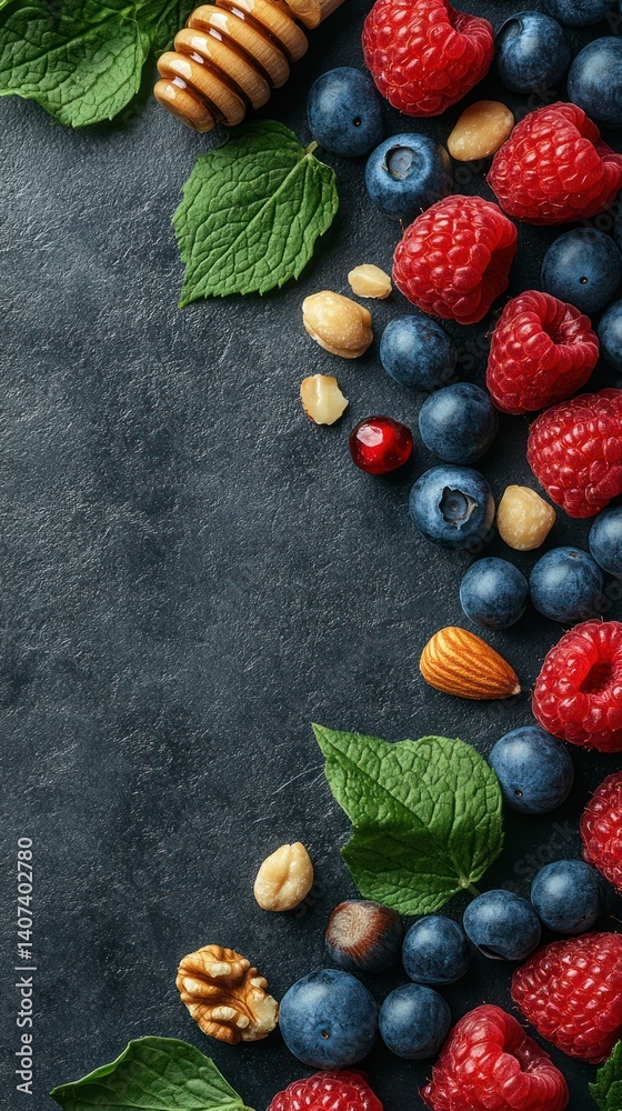 Colorful berries and nuts border design