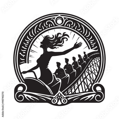 Silhouette illustration of thrill seekers enjoying a roller coaster adventure