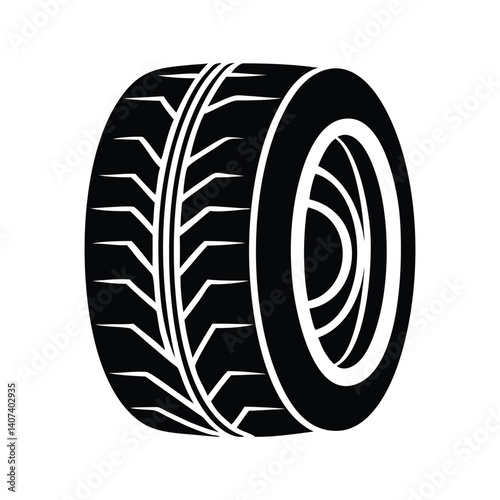 Black and White Car Wheel and Tire Icon, Automotive Vector Illustration