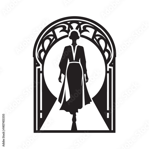 silhouette of A model walking the runway in a bold avantgarde outfit c artnouveau