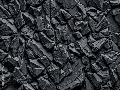 Obraz na płótnie Rough black stones with deep texture and shadows, isolated as natural background. Generative AI w salonie