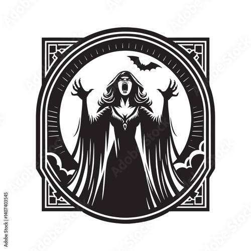 Silhouette of a screaming woman with bat, symbol of halloween night