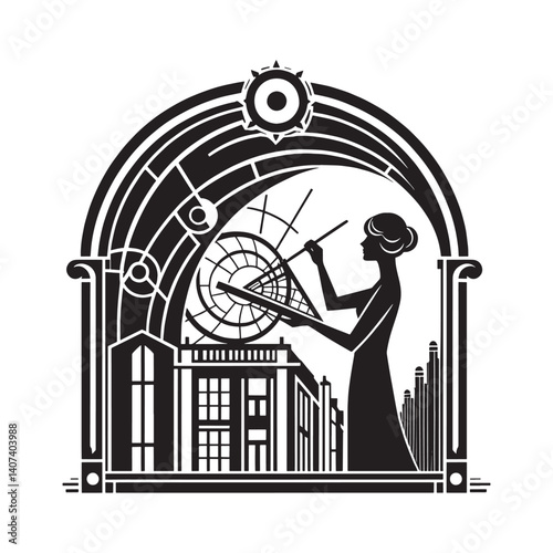 Silhouette of a woman architect designing innovative structures in the city