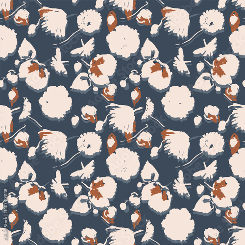 Floral botanical pattern with flowers and leaves. Seamless pattern can be used for wallpaper, pattern fills, web page background, surface textures.